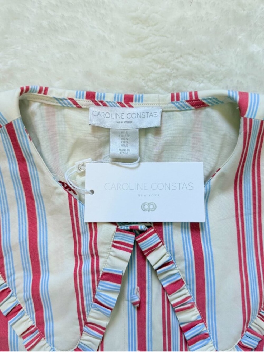 Caroline Constas Red & Blue Striped Sailor Collar Summer Maxi Dress Small - Picture 2 of 9